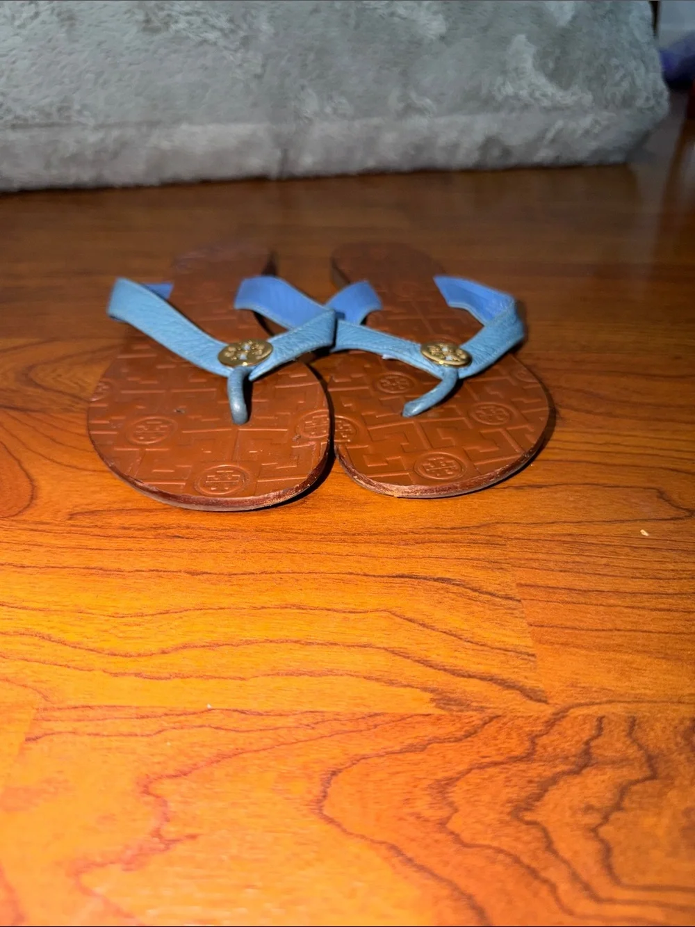 Tory Burch Light Blue Leather Logo Flip Flops